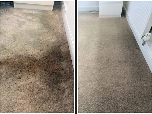 Heavy soiling beside radiator — lifted and cleaned